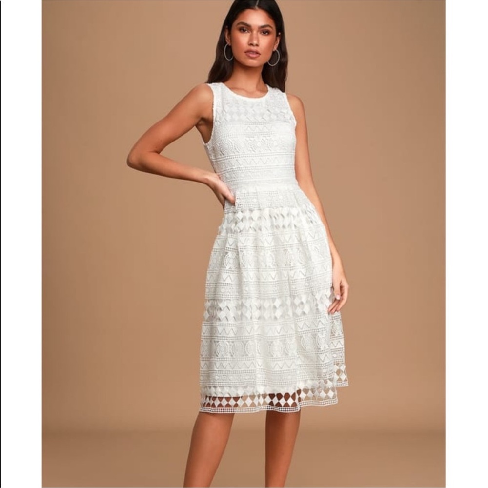 Lulu’s Madly in Love White Lace Midi Dress Size XS